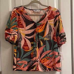 Sonoma Multicolor Tropical Button-Up Blouse